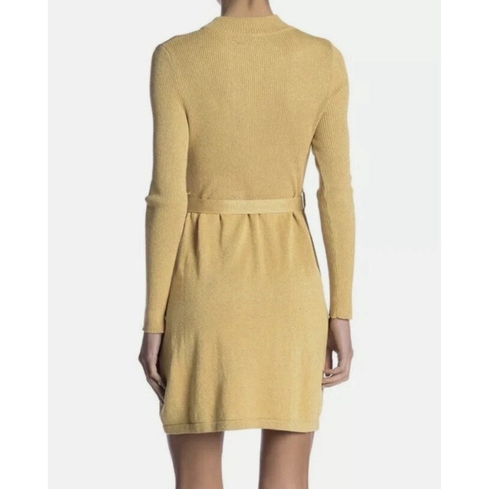 Free People Gold French Girl Sweater Mini Dress With Belt Mockneck Small $108 - Picture 9 of 9